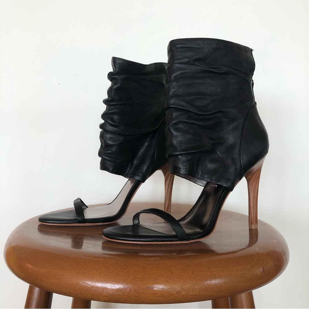 Great Condition BCBGMaxAzria Open Toe Black Leather Heeled Boots (Size 7)